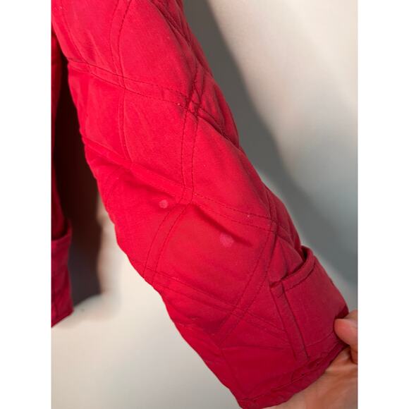 1990s LL Bean Red Paisley Quilted Barn Equestrian Old Money Chore Coat Jacket XL - Picture 9 of 10